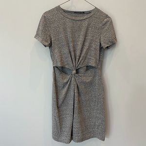 Gray Tie-Knot T-shirt Dress w/ Cut-Outs
